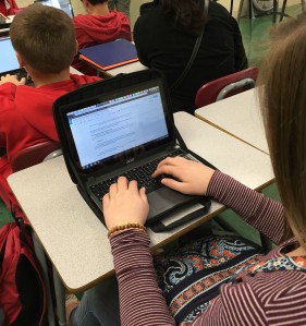 A student uses her ChromeBook in class. There are many uses for South's ChromeBooks, and many teachers utilize their versatility. 